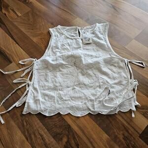 Free People Faded Garden Cropped Tank XS White Side Tie Scallop Hem Cotton Boho